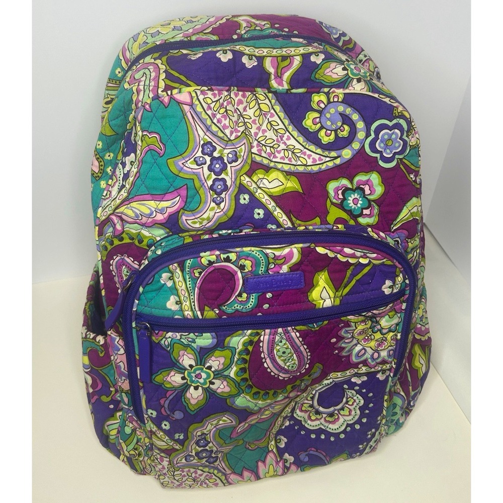 Vera Bradley Large VB16 Backpack Cotton Paisley Floral Purple 4600021387